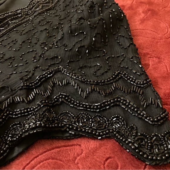 Vtg Stenay Silk Black Beaded Blouse Back Zip Scalloped Hem Sz L - Picture 4 of 10